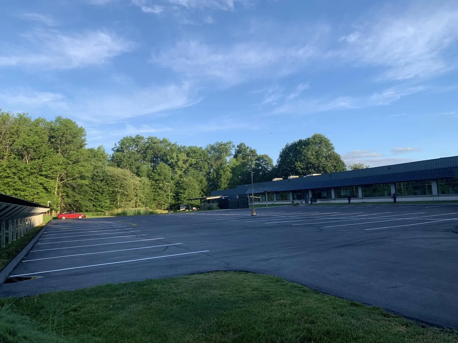 Large commercial parking lot with fresh line striping in Connecticut
